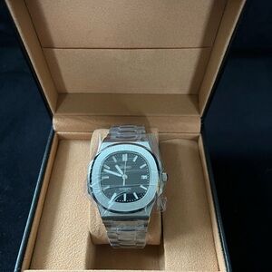 Seiko Mod Automatic Watch Black Dial Stainless Steel Nautilus Style NH35